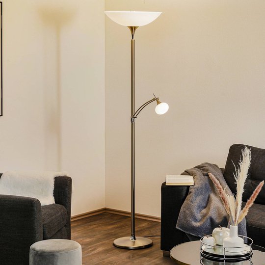 BANKAMP Opera uplight-golvlampa läsarm nickel