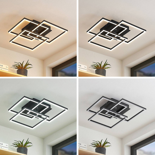 Lindby Qiana LED-taklampa CCT, kantig, svart