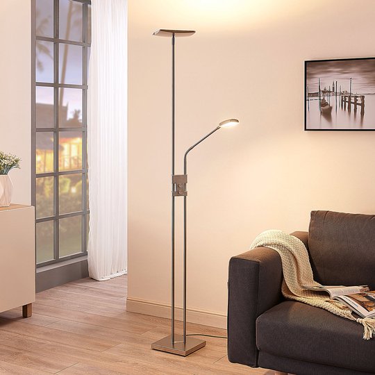 Kantig LED-uplight golvlampa Jonne, läsarm, dimbar