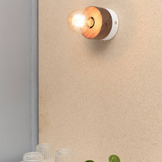 ALMUT 0239 vägglampa, hållbar, valnötsträd/vit