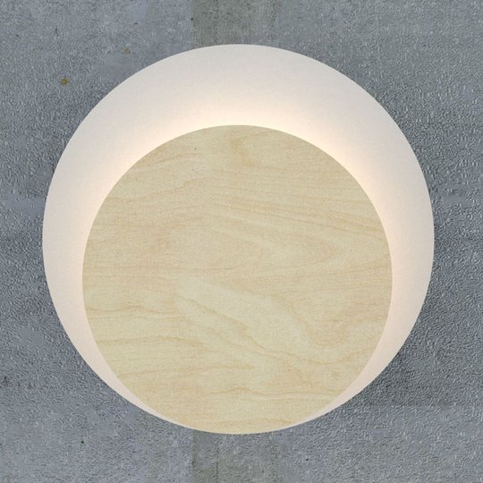 Vägglampa Circle i vitt, dekorskiva ljust trä
