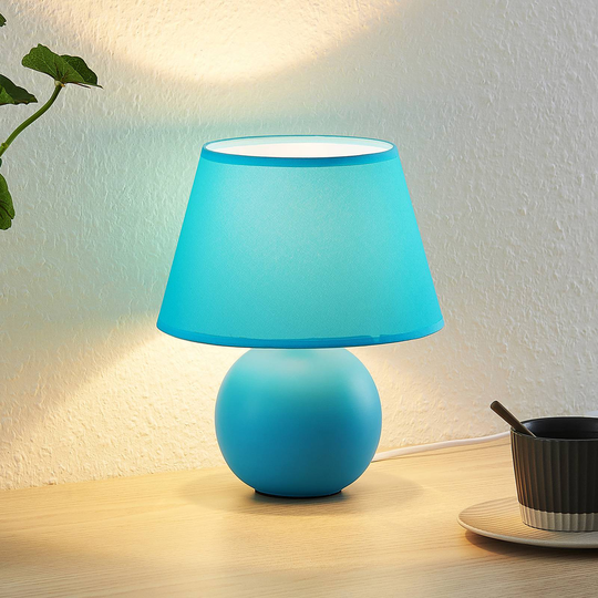 Lindby Calliota tygbordslampa, rund, ljusblå