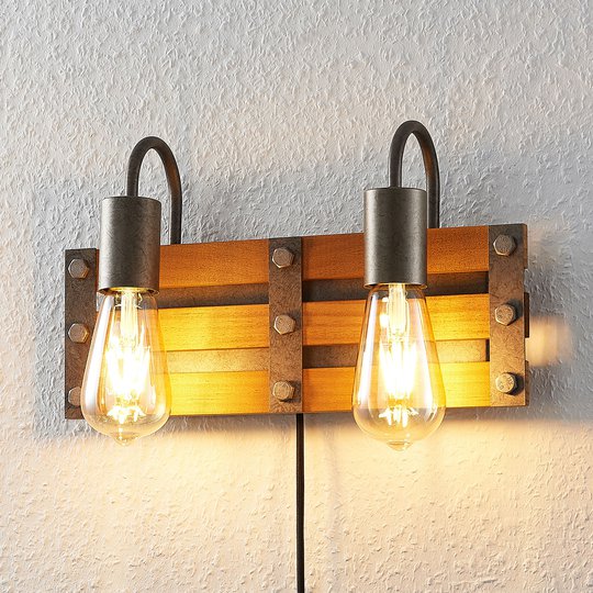 Lindby Jamina trävägglampa, 2 lampor