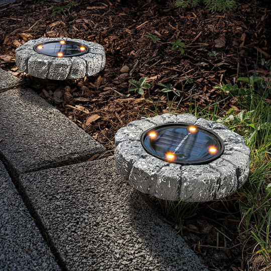 LED-solgolvlampa, 2-pack, betonggrå, grå
