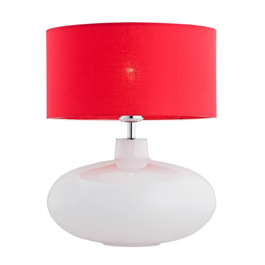 Bordslampa Skien, skärm röd, glasfot opal