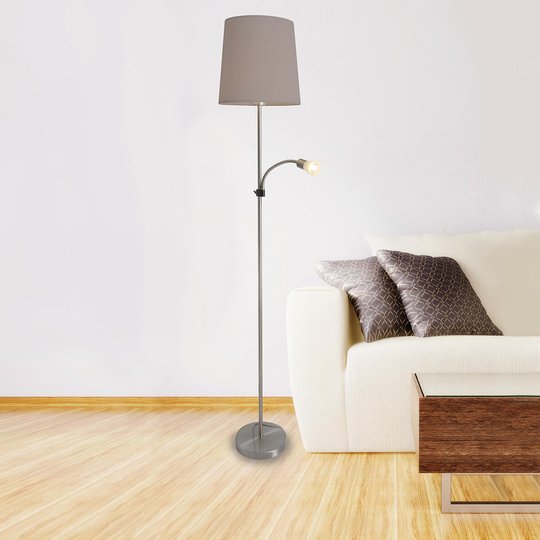Textilgolvlampa Lara med LED-läslampa