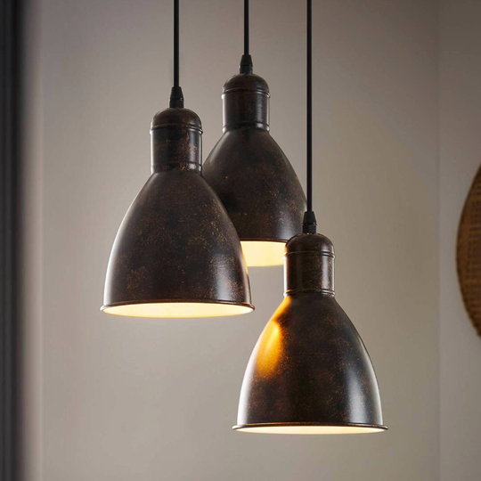 Priddy 1 vintagependellampa 3 lampor, koppar antik