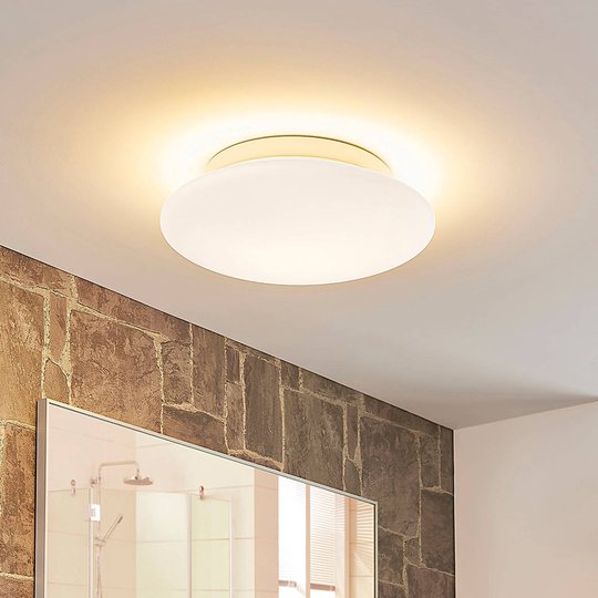 Rund LED-taklampa Tolan i glas, IP44, dimbar