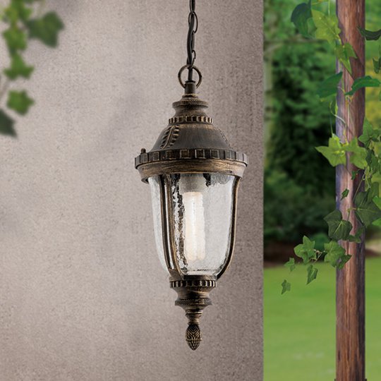 Traditionell pendellampa PAULA med mönstrat glas