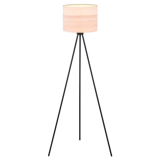 Golvlampa Harris, treben, svart/ljust trä