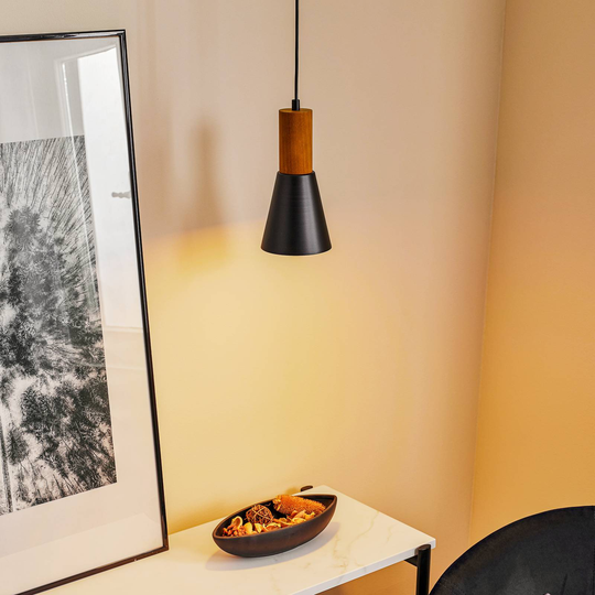 Hänglampa Esma, svart, trädetalj, 1 lampa