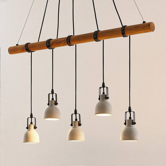 Lindby Mirka LED-hänglampa, trä, betong