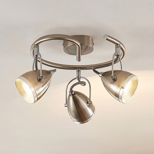 Lindby Jadon LED-takrondell nickel 3 lampor 29,7cm