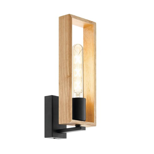 Vägglampa Littleton av stål med träram