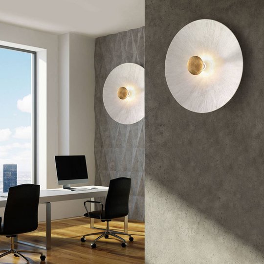 Vägglampa Moon Sun, Ø 54 cm, vit/guld