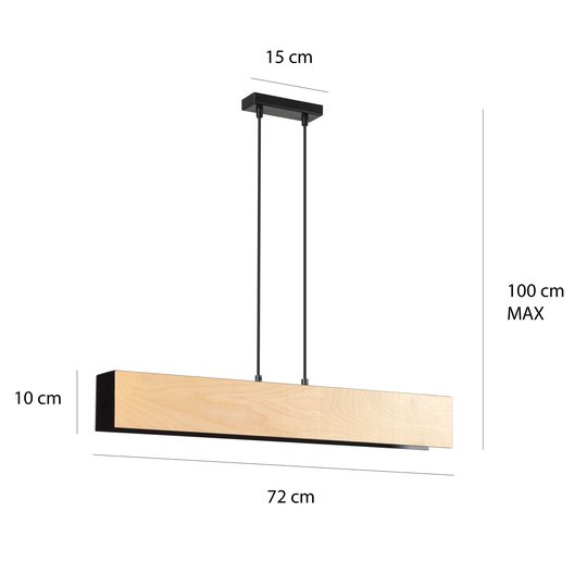 Hänglampa Carlo 3 Black med träskärm, 72 cm