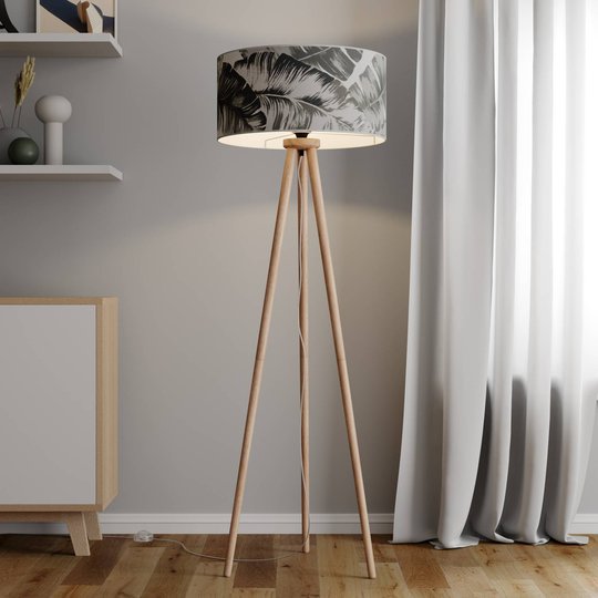 Golvlampa Madera med tryckt lampskärm