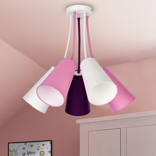 Taklampa Wire Kids 5 lampor, vit/rosa/violett
