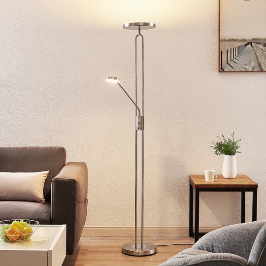 Lindby Twina LED-golvlampa, krom satinerad