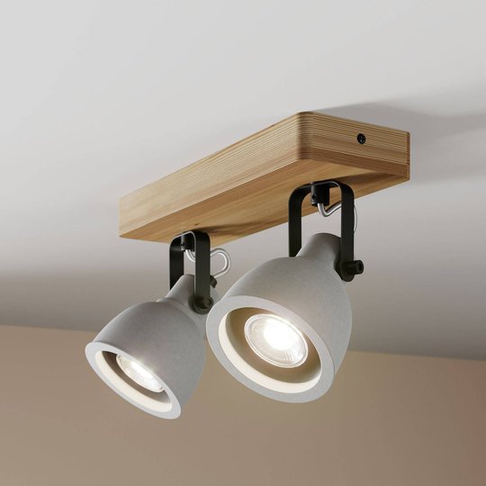 Lindby Mirka LED-taklampa, furu, 2 lampor