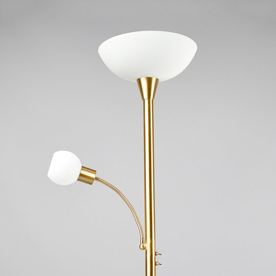 LED-golvlampa Elaina i mässing med läslampa