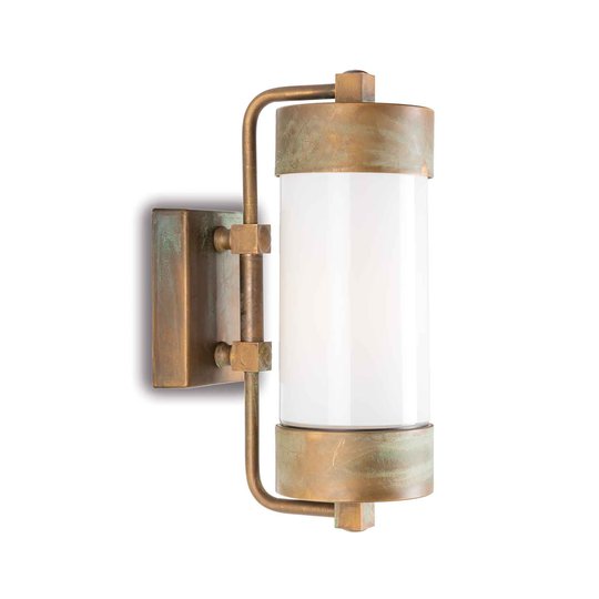 Utomhusvägglampa 3389, mässing antik/opal