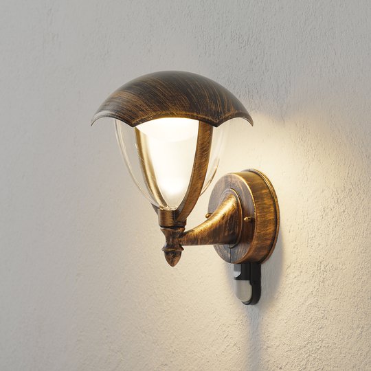 LED-utomhusvägglampa Gracht med rörelsesenor, rost