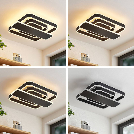 Lucande Linetti LED-taklampa svart kantig 40 cm