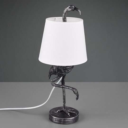 Bordslampa Lola med flamingo-figur, silver/vit