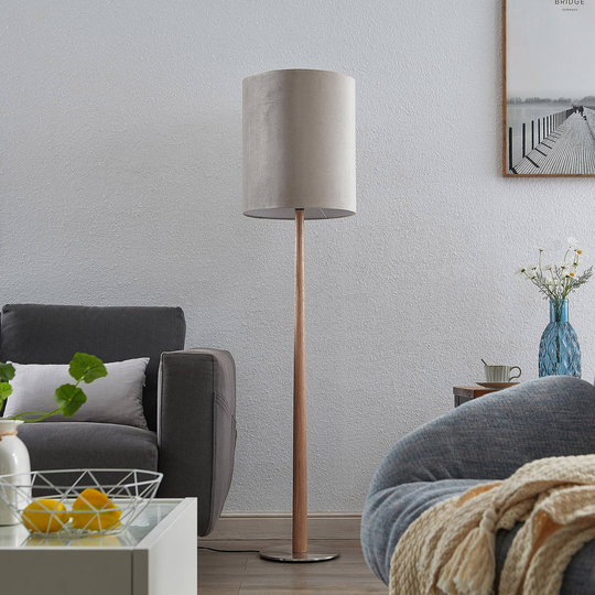 Lucande Heily golvlampa, cylinder, 45 cm, grå