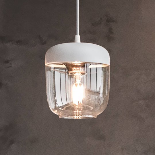 Designhänglampa Acorn, vit och polerad koppar