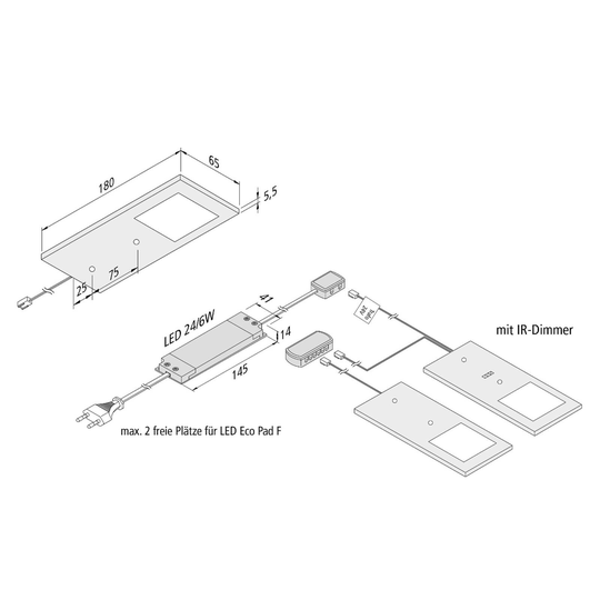 LED-bänklampa Eco-Pad F 2x-Set 3 000 K svart