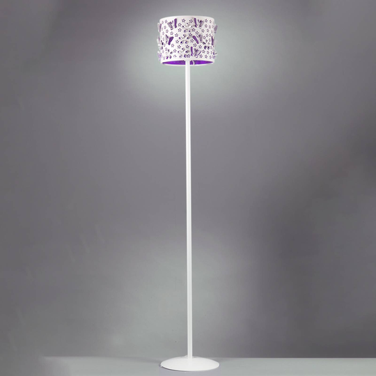 Golvlampa Titilla i vitt, skärm lila inuti