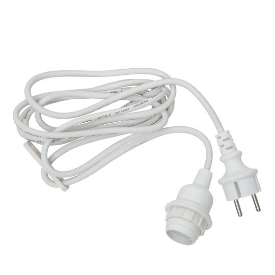 E27-uttag med kabel Ute, 2,5 m, vit